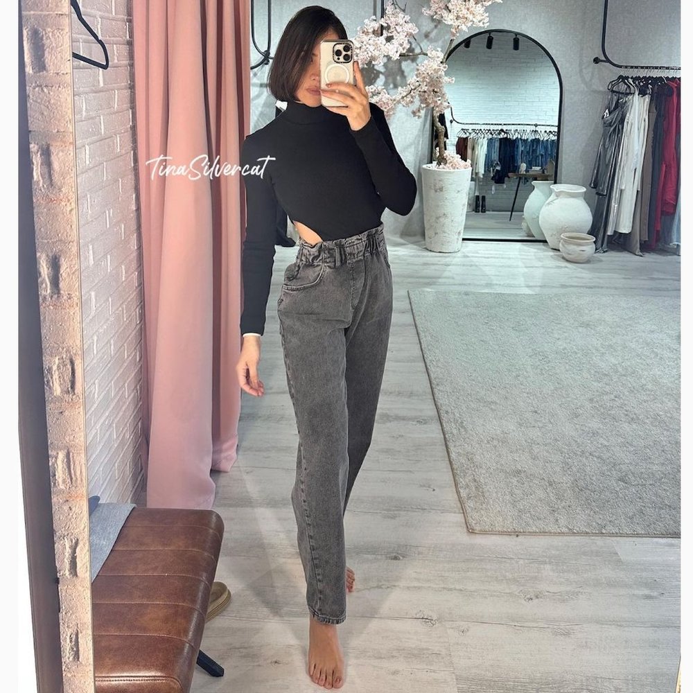 Zara Contrasting Denim Jumpsuit Black Gray NWT - Picture 6 of 12